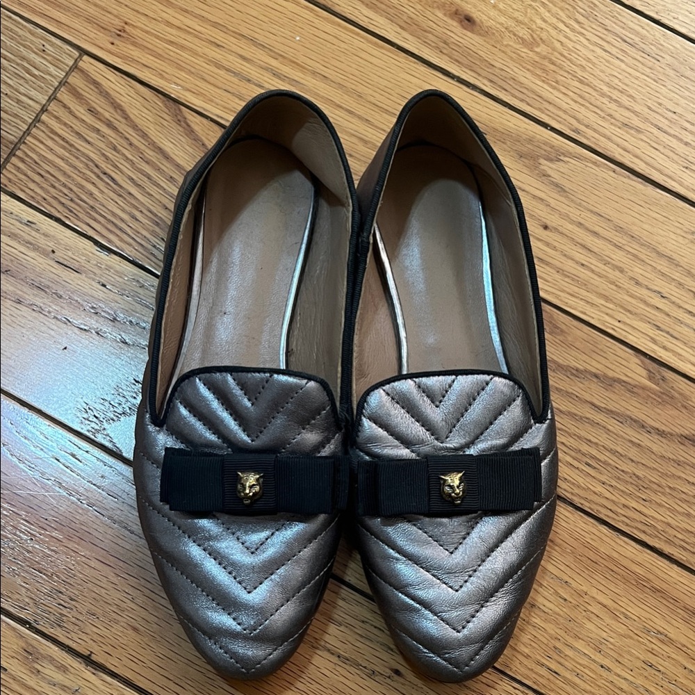 Quilted Flats with Bow and Gold Accent, EU 37 / US 6.5–7